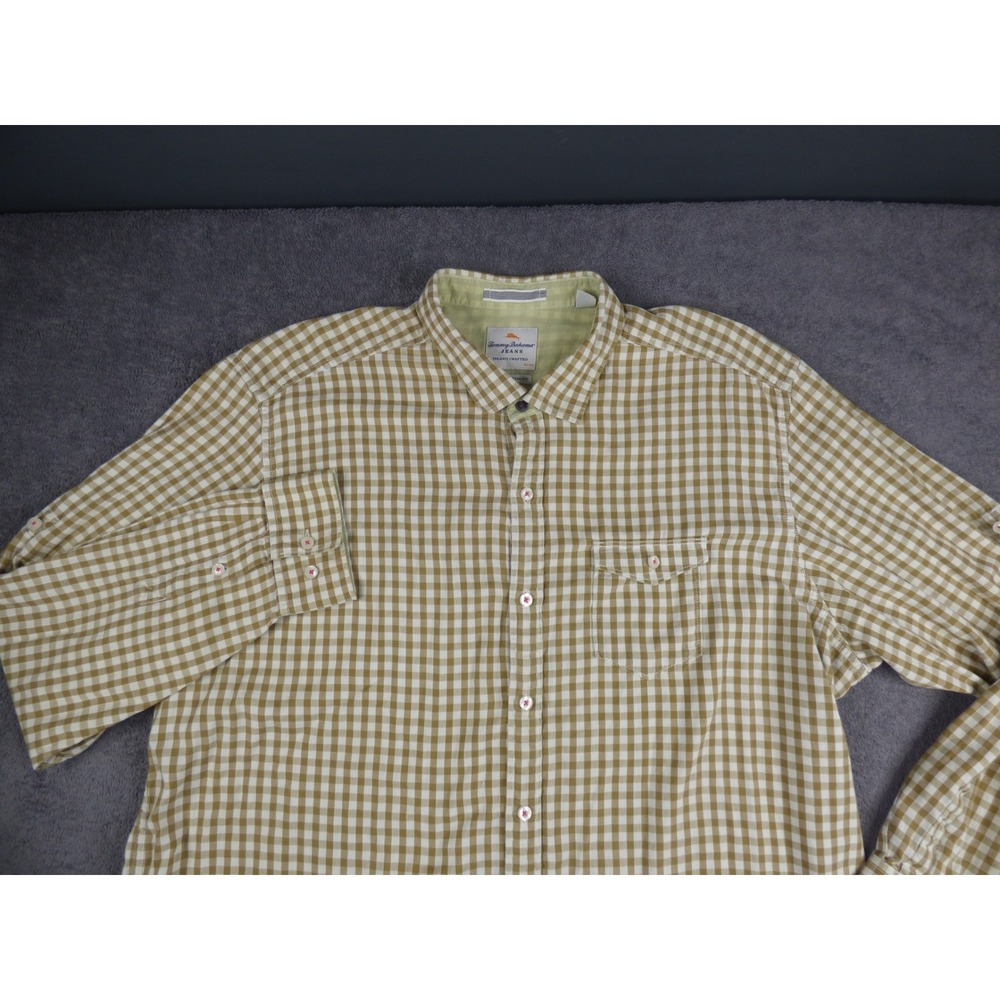 Tommy Bahama Jeans Mens XXL Gingham Check Button Down Shirt Tan Island Modern - Picture 2 of 8
